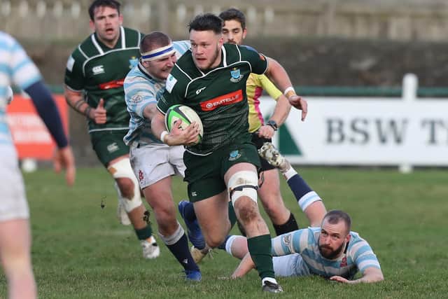 Andrew Mitchell on the charge during Hawick's 26-16 win at home at Mansfield Park to Edinburgh Academical on Saturday in rugby's Scottish Premiership (Photo: Brian Sutherland)