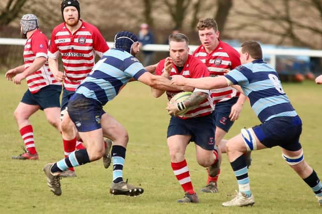 Peebles captain Neil Hogarth on the ball at Falkirk at the weekend (Pic: Peebles RFC)