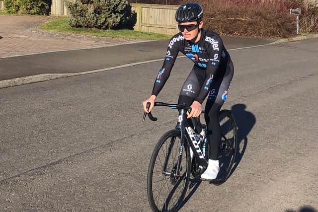 Kelso cyclist Oscar Onley in training in the hope of being able to compete overseas later this year