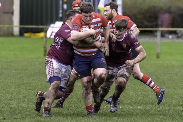 Peebles in possession during their 15-12 loss to Gala at home at the Gytes in the Border League on Saturday (Photo: Stephen Mathison)
