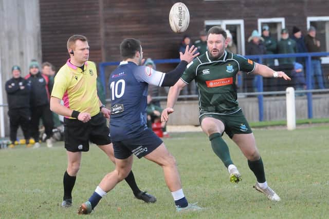 Lee Armstrong kicking ahead during Hawick's 59-3 away win against Selkirk at Philiphaugh on Saturday (Photo: Grant Kinghorn)