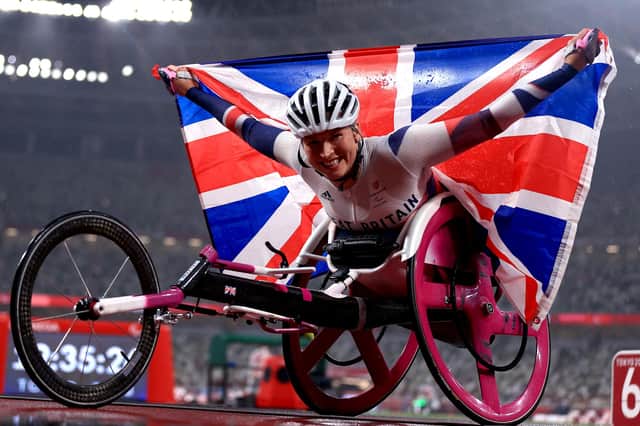 Gordon's Samantha Kinghorn celebrates after winning silver in the women’s 400m T53 final on day nine of the Tokyo 2020 Paralympic Games today (Photo by Buda Mendes/Getty Images)