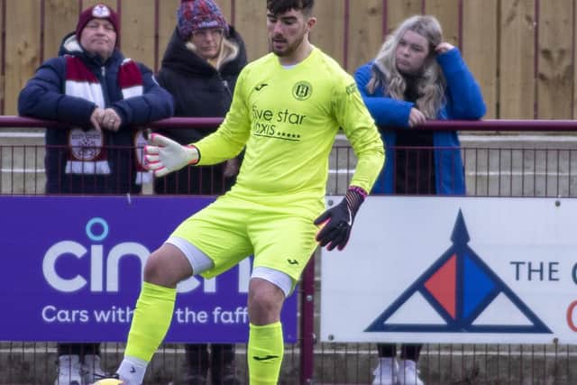 Dundee United loanee Ruairidh Adams in goal for Gala Fairydean Rovers at Kelty Hearts on Saturday (Pic: Thomas Brown)