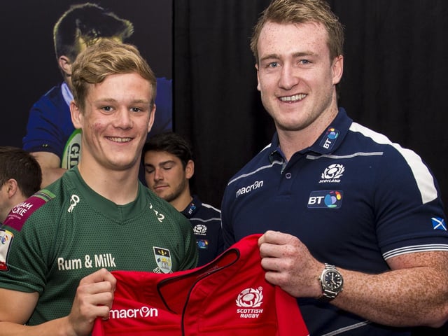Darcy Graham with fellow ex-Green Stuart Hogg as an academy player at Murrayfield Stadium in Edinburgh in June 2015 (Photo: SNS Group/SRU/Gary Hutchison)