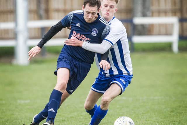 Jordan Hopkinson playing for Vale of Leithen against Broomhill on Saturday (Photo: Bill McBurnie)