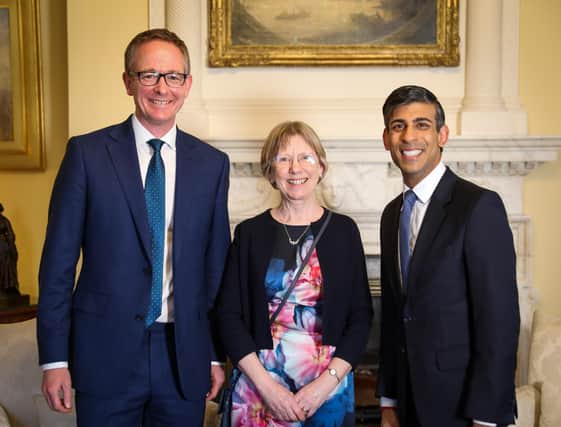Candy Philip with John Lamont MP and Prime Minister Rishi Sunak. Photo: Sam Ross.