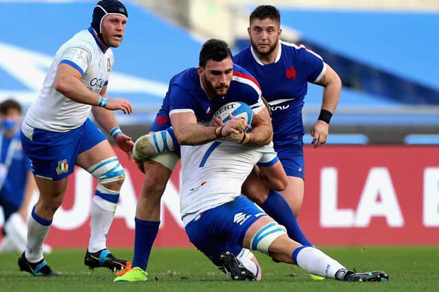 Captain Charles Ollivon, seen here playing in the Six Nations against Italy on February 6 in Rome, was one of the French players to test positive for coronavirus.  (Photo by Paolo Bruno/Getty Images)