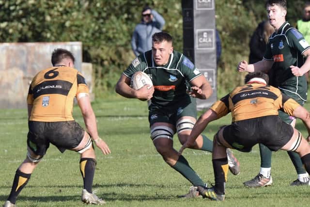 Dalton Redpath on the ball for Hawick versus Currie Chieftains (Pic: Malcolm Grant)