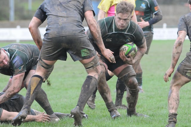 Jae Linton in possession during Hawick's 16-3 Scottish cup semi-final win at home to Currie Chieftains at Mansfield Park on Saturday (Photo: Grant Kinghorn)