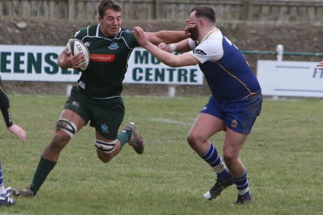 Dalton Redpath on the ball for Hawick against Jed-Forest on Saturday (Pic: Steve Cox)