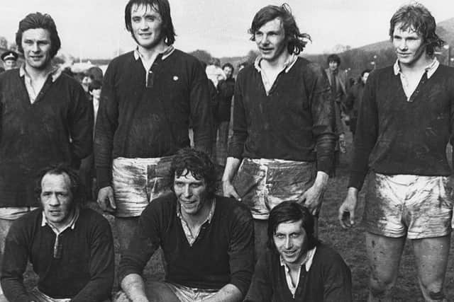 Dave Firth, front left, was a member of the first Selkirk team to win the Hawick Sevens cup in 1975, along with, back from left, Keith Hendrie, Nick Bihel, Kenny Trotter and John Rutherford and, front, captain David Bell and Les Brownlee