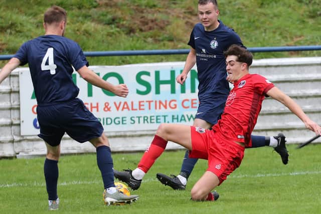 Hawick Royal Albert goal-scorer Harry Fowler in action against Bathgate Thistle in the South Region Challenge Cup's second round on Saturday (Photo: Brian Sutherland)