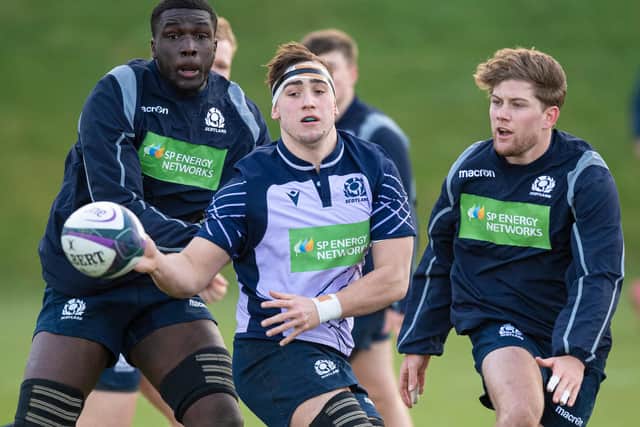 Borderer Rhys Tait taking part in a Scotland under-20 training session in Edinburgh on Tuesday (Photo by Ross MacDonald/SNS Group/SRU)