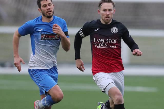 Danny Galbraith in possession during Gala Fairydean Rovers' 3-1 win at home to Luncarty at Netherdale on Saturday in round four of this year's East of Scotland Qualifying Cup (Photo: Brian Sutherland)
