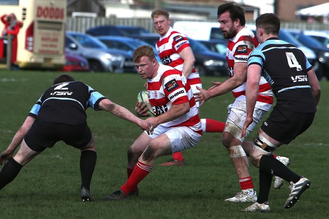 Fraser Renwick on the ball during South of Scotland's 27-25 win against Glasgow and the West in rugby's national inter-district championship at Kelso's Poynder Park on Saturday (Photo: Steve Cox)