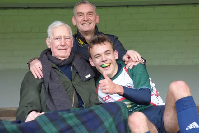 Former Scottish rugby international and Hawick stalwart Oliver Grant with son Malcolm and grandson Jamie