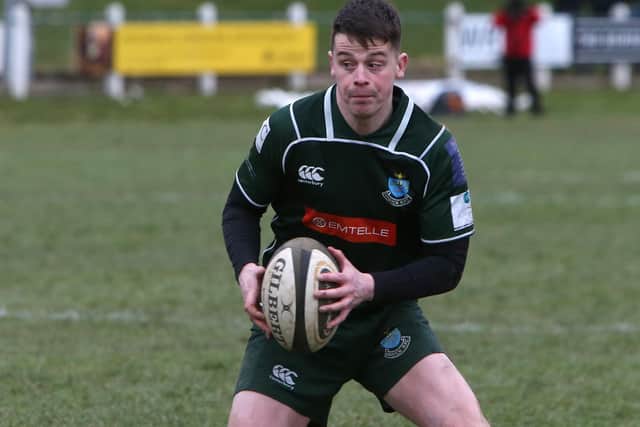 Kirk Ford in possession for Hawick versus Currie Chieftains on Saturday (Pic: Steve Cox)