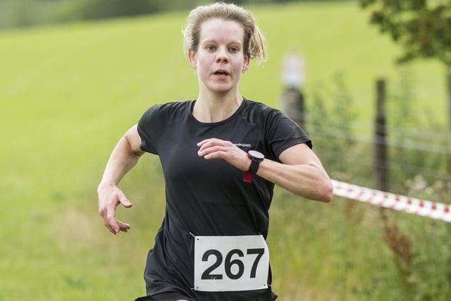 Deeside's Kirsty Coombs was the first female finisher and seventh overall, in 55:43, in the seven-mile Philiphaugh hill race