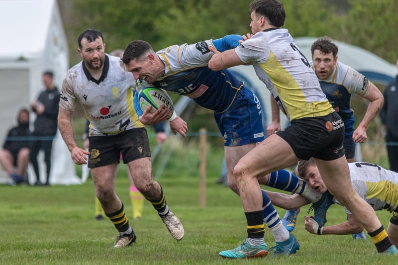 Donald Crawford getting a tackle in for Melrose during their 24-12 final win against Jed-Forest at Berwick Sevens on Sunday (Photo: Stuart Fenwick)