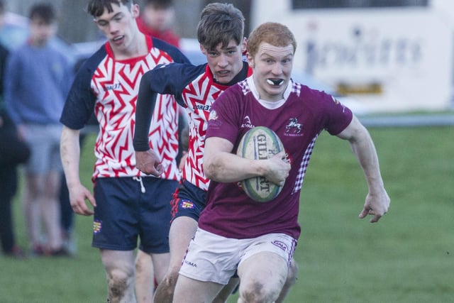 Gala Wanderers captain Matthew Vitrano in action in the final against Morpeth Colts at Kelso's semi-junior sevens