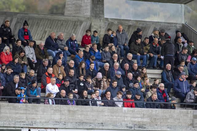 Fans watch Gala Fairydean Rovers come from behind to beat Rangers B 2-1 from the re-opened stand.