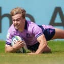 Ex-Southern Knights winger Finn Douglas scoring a try for Scotland's under-20s against the USA at the World Rugby U20 Trophy in Kenya last Thursday (Photo by World Rugby)