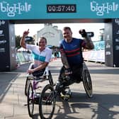 First-placed women's and men's wheelchair finishers Samantha Kinghorn and David Weir after completing London's Big Half half-marathon on Sunday (Pic: Henry Nicholls/AFP via Getty Images)