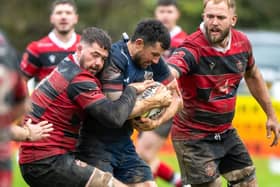 Ross Nixon in possession for Selkirk during their 29-12 loss at home to Stirling County at Philiphaugh on Saturday (Photo: Bryan Robertson)