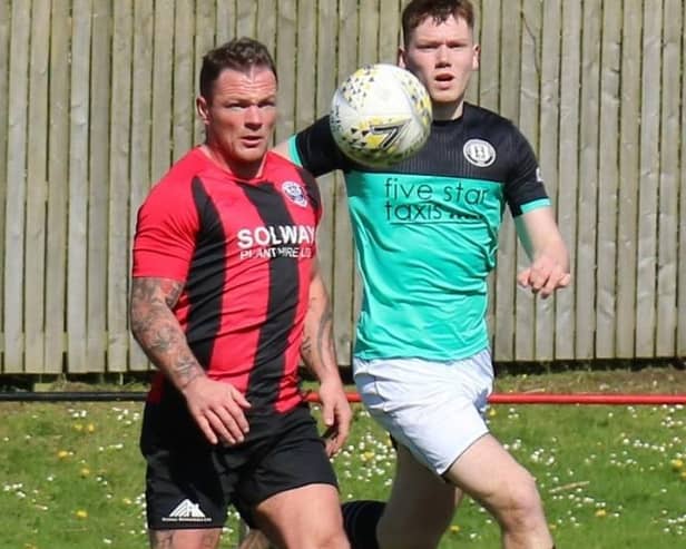 Aidan Cassidy, right, in action for Gala Fairydean Rovers during their 4-1 win at Dalbeattie Star on Saturday (Photo: David McDonald)
