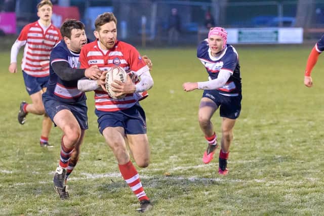 James Dow in possession during Peebles' 46-13 win at home at the Gytes to Aberdeen Grammar on Saturday (Photo: Peebles RFC)