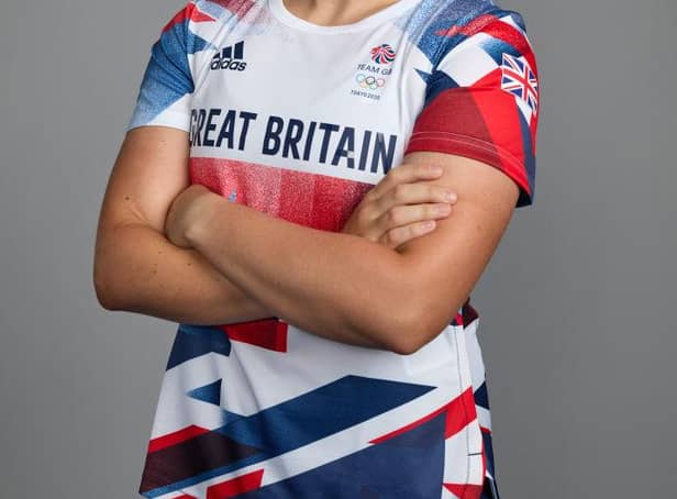 Hawick's Lisa Thomson, a member of the Great Britain Olympic rugby sevens team, during a Tokyo 2020 kitting-out on June 18, 2021, in Birmingham (Photo by Karl Bridgeman/Getty Images for British Olympic Association)