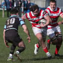 Captain Shawn Muir on the attack, with Dalton Redpath in support, during South of Scotland's 27-25 win against Glasgow and the West in rugby's national inter-district championship at Kelso's Poynder Park on Saturday (Photo: Steve Cox)