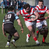 Captain Shawn Muir on the attack, with Dalton Redpath in support, during South of Scotland's 27-25 win against Glasgow and the West in rugby's national inter-district championship at Kelso's Poynder Park on Saturday (Photo: Steve Cox)