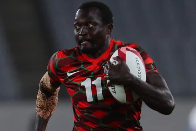 Kenya rugby sevens captain Collins Injera playing against South Africa at the Tokyo 2020 Olympic Games in Japan in 2021 (Pic: Roger Sedres/Gallo Images/Getty Images)