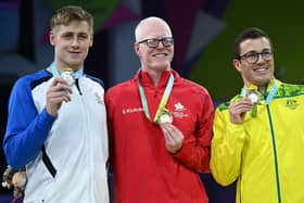 Silver medallist Stephen Clegg (1st left) is pictured with gold and bronze medallists (Pic by Andy Buchanan/AFP via Getty Images)