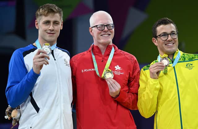 Silver medallist Stephen Clegg (1st left) is pictured with gold and bronze medallists (Pic by Andy Buchanan/AFP via Getty Images)