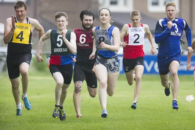 Craig Angus, second from left, winning a 200m heat at Kelso Border Games in 2019 (Photo: Bill McBurnie)
