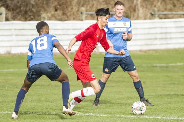 Yuan Fang on the attack for Hawick Royal Albert versus Tweedmouth Rangers on Saturday (Pic: Bill McBurnie)