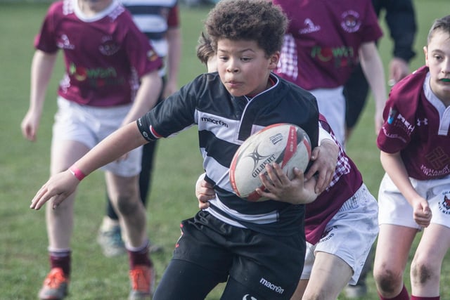 Kansiray Keita on the ball for Kelso against Gala at his club's mini-rugby festival on Sunday