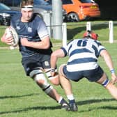 Andrew Cochrane on the ball during Selkirk's 26-13 loss at home to Heriot's Blues on Saturday (Photo: Grant Kinghorn)