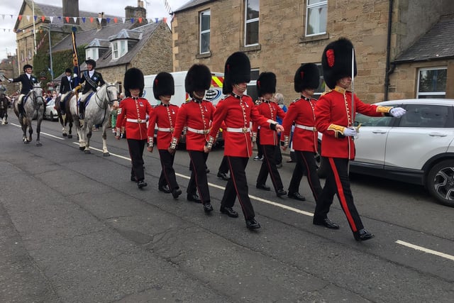 A detachment of The Coldstream Guards led the riders in and out of Coldstream.