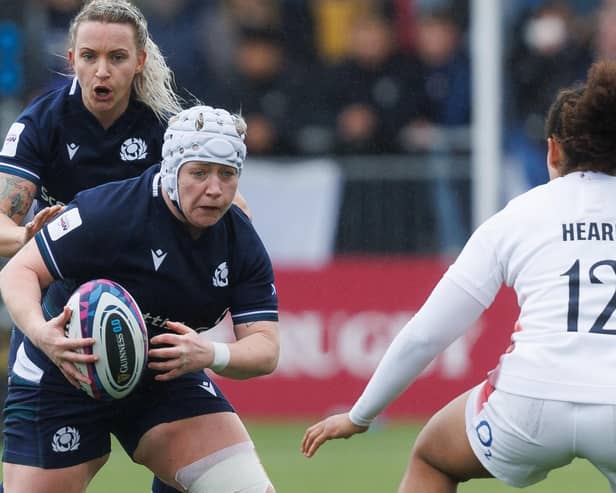 Lana Skeldon, front, and Chloe Rollie in action during Scotland's 46-0 Women's Six Nations loss to England at Edinburgh's Hive Stadium on Saturday (Pic: Ross Parker/SNS Group/SRU)