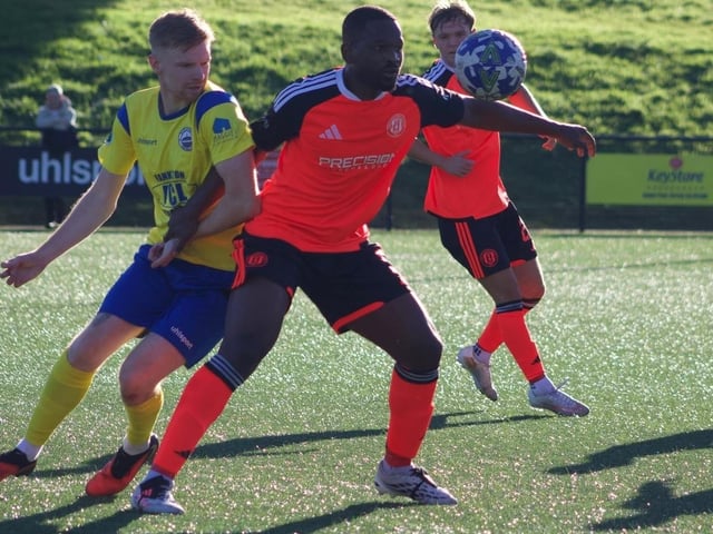 Arnault Kasa in action for Gala Fairydean Rovers during their 5-1 win away to Dunipace at Westfield Park on Saturday (Photo: Gala Fairydean Rovers)