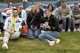 Nine of the spectators watching 2024's Langholm Sevens on Saturday (Photo: Brian Sutherland)