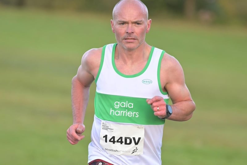 Gary Trewartha running a lap of 14:43.8 for Gala Harriers' male masters' team at Saturday's national cross-country relays at Cumbernauld