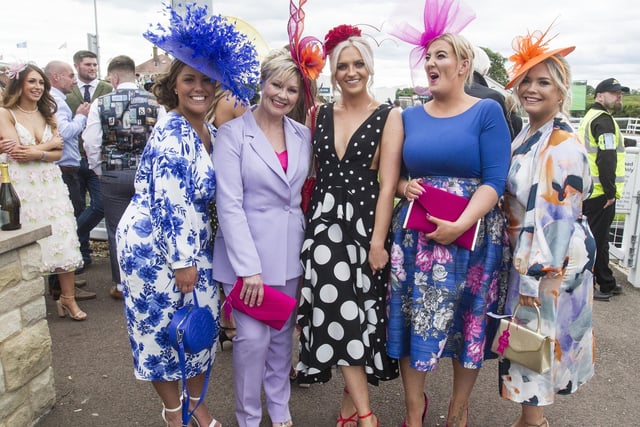 Some of the finalists for the queen of style award at Kelso Races' 2022 ladies' day