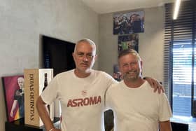 Borders football coach Dougie Anderson at Roma office with Jose Mourinho
