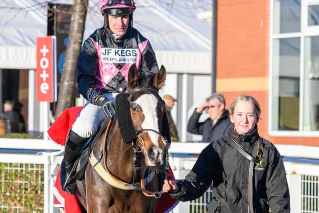 Jockey Ryan Mania on Benson, trained by Kelso's Sandy Thomson, at Musselburgh Racecourse on New Year's Day (Photo: Alan Raeburn)