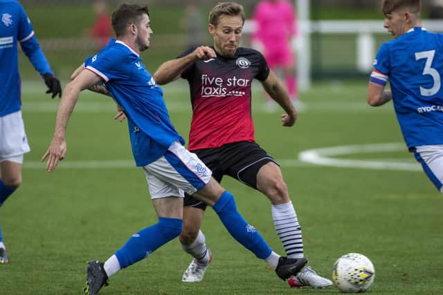 Gala Fairydean Rovers winger Danny Galbraith in action against Rangers B at home at Netherdale on Saturday (Photo: Thomas Brown)