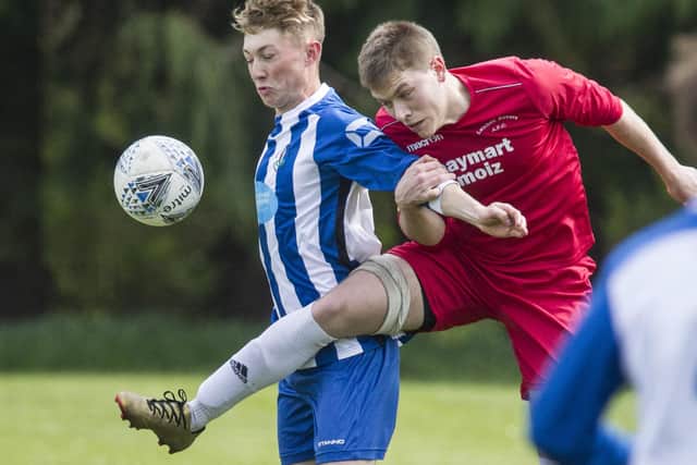 Earlston Rhymers being beaten 3-2  at home by Leithen Rovers on Saturday (Photo: Bill McBurnie)